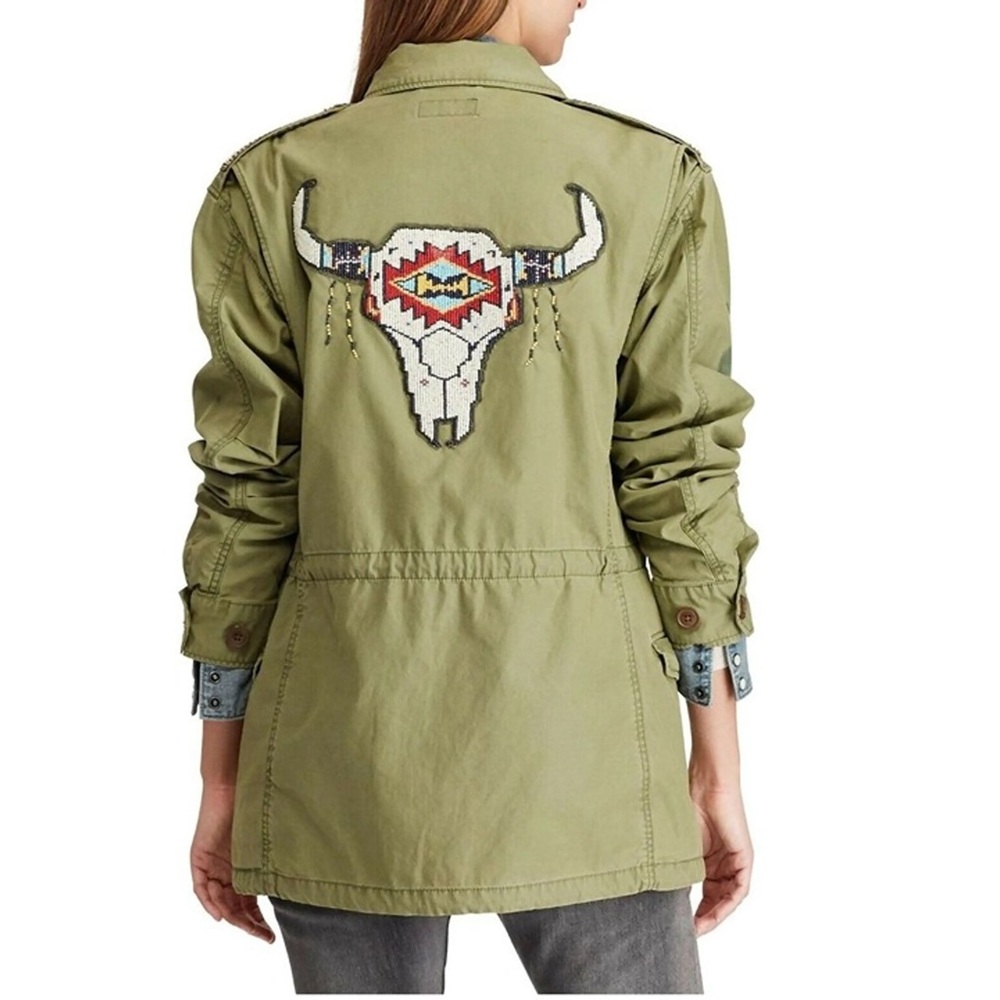 Polo Ralph Lauren Women Combat/Field Jacket 100% Cotton Beaded Patch